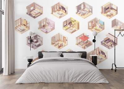 Vector isometric home rooms Wall mural