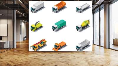 Vector isometric transport. Trucks Wall mural