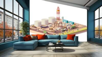 Vector low poly land oil and gas drilling rig Wall mural