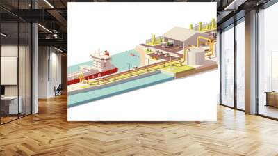 Vector low poly LNG terminal and LNG carrier ship Wall mural