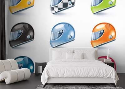 Vector racing helmets icons Wall mural