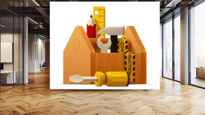 Vector wooden toolbox with tools icon Wall mural