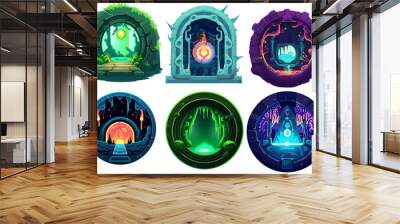 Magical portal for game. Icon for RPG fantasy illustrations. Colorful Magical world. Set of Flat colorful cartoon isolaed on white created with Generative AI Technology Wall mural