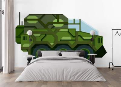 Military truck of future. Fantastic car for colonization. Armored protected transport. Flat cartoon illustration Wall mural