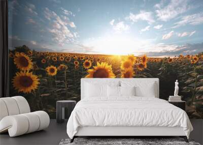 Sunflower agricultural field looks beautiful at sunset Wall mural