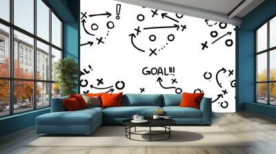 Sports tactics and strategy. Scheme of movement of team player. Combination of crosses and circles with path arrows Wall mural