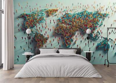 A model of the earth's continents on which human figurines walk. World Population Day Wall mural