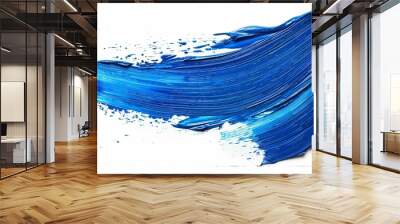 blue oil paint brush stroke on white isolated background, grunge texture, for design work Wall mural