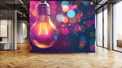 Colorful light bulbs illuminate creative ideas in an abstract bokeh background Wall mural