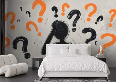 Contemplative individual pondering questions with confusion amidst a grey backdrop Wall mural