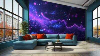 Digital trading chart background in blue and purple reflecting the stock market concept Wall mural