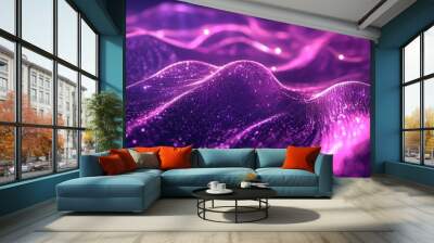 Dynamic 3D glow fluid wave for digital music visualization at nighttime Wall mural