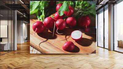 fresh radish on a wooden board still life close up Wall mural