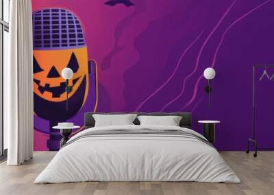 Join the spooky Halloween karaoke party with a haunted microphone design and eerie background Wall mural