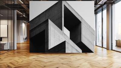 Monochrome minimalist neo brutalism poster showcasing geometric concrete structures at twilight Wall mural