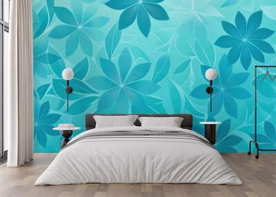 Stylish modern turquoise floral pattern featuring abstract flowers and geometric shapes in a minimalist design Wall mural