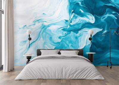 Vibrant abstract ocean wave texture in blue and teal hues with white accents Wall mural