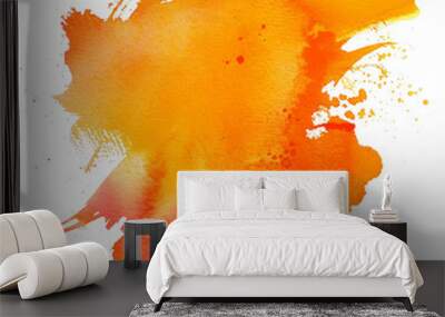 Vibrant orange watercolor splash with soft edges and dynamic texture on a white background Wall mural