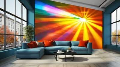 Vibrant rainbow light beams radiating softly, showcasing prism refraction in high definition during a captivating display Wall mural