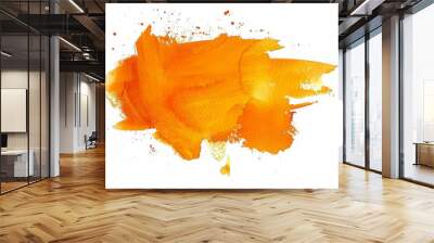 watercolor stain of orange color on white isolated background, grunge texture, for design works Wall mural