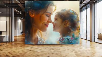 a smiling mother and smiling little child Closeup Wall mural