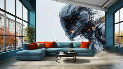 The robot is running. Fast running robot. Black and white image. Artificial intelligence concept. Wall mural