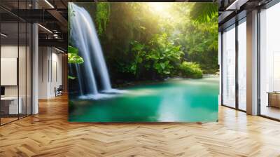 Waterfall And Exotic Plants In Tropics Wall mural