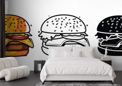 Burger vector illustration, outline, silhouette on white background Wall mural