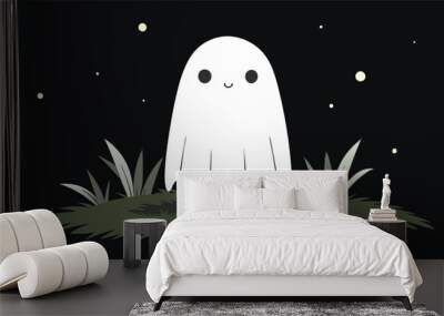 Halloween Ghost in Dark Black Background Vector  Wall mural