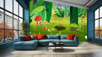 Green natural forest illustration, ecological background poster design.  Wall mural