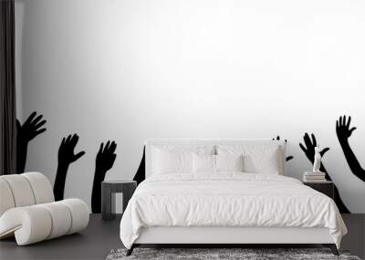 Raised hands Black and white vector icon Wall mural