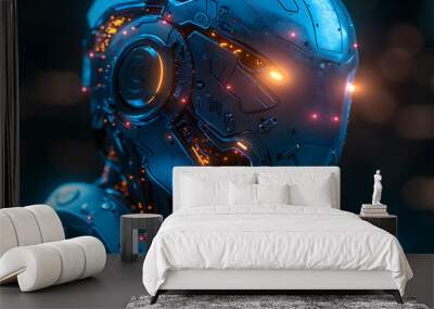 Advanced Cobalt Circuit Robot Against an Indigo Background - Technology Innovation Banner Wall mural