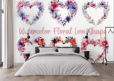 Beautiful Watercolor Floral love shape Vector Illustration, Beautiful Watercolor Floral Love Shape. Wall mural