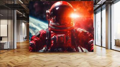 A gorgeous red astronaut suit and helmet. Wall mural