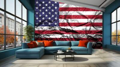 Crumpled American flag. Wall mural