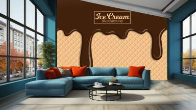 chocolate ice cream on wafer background  Wall mural