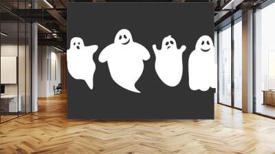 cute cartoon ghosts set on black background Wall mural