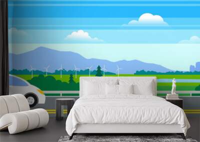 electric car on the road highway landscape background vector illustration Wall mural