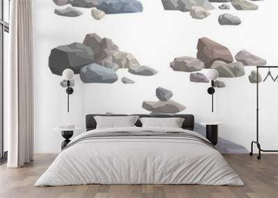 piles of stones and rocks on white background Wall mural