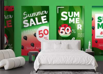 summer sale vertical banners  design set with  watermelon background for mobile app social media stories Wall mural