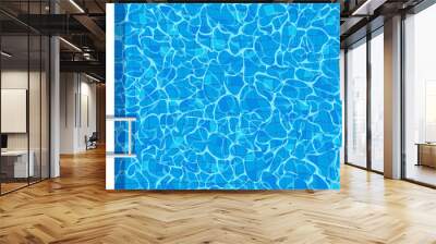 swimming pool top view summer vacation horizontal background. inflatable  ring yellow tiles water surface vector illustration Wall mural