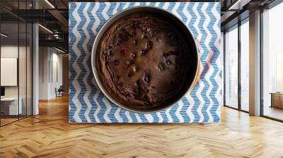 baked chocolate cake with cherries, made without flour Wall mural