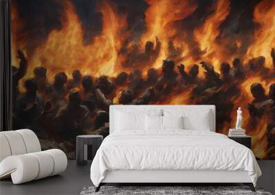 A painting of hell of suffering and eternal damnation. partially submerged screaming men,  AI generated image, ai Wall mural