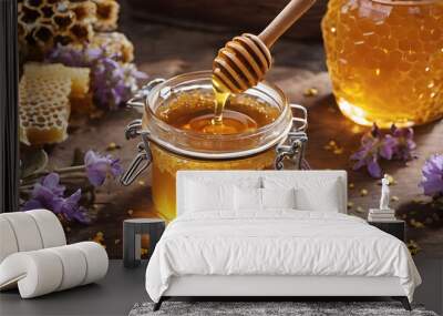 Honey as sealthy food concept, diet, dieting. Delicious sweet honey  AI generated image, ai Wall mural