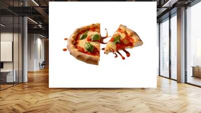 Cut off slice pizza isolated on transparent background Ai generative. Wall mural