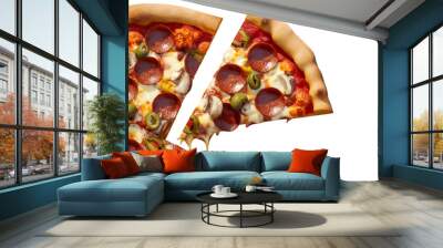 Cut off slice pizza isolated on transparent background Ai generative. Wall mural