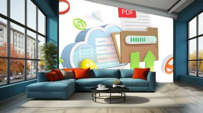 3D  Conceptual Illustration of PDF File Downloading or Uploading Wall mural