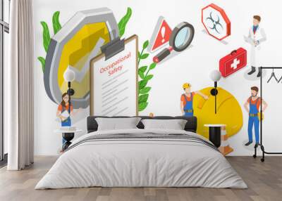 3D Isometric  Conceptual Illustration of Occupational Safety. Wall mural