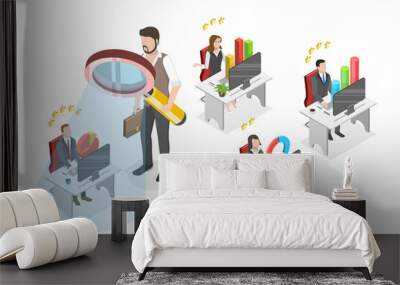 3D Isometric Flat  Conceptual Illustration of Employee Evaluation, Performance Review Wall mural