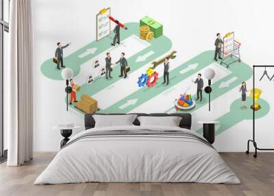 3D Isometric Flat  Conceptual Illustration of ERP as Enterprise Resource Planning Wall mural